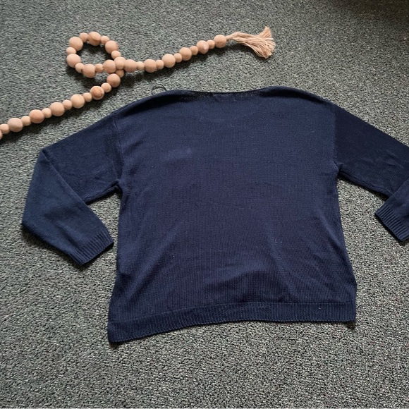 PRIMARK Navy Blue Boatneck Loose Knit Sweater Oversized Relaxed Drappy Shirt L - Picture 6 of 16